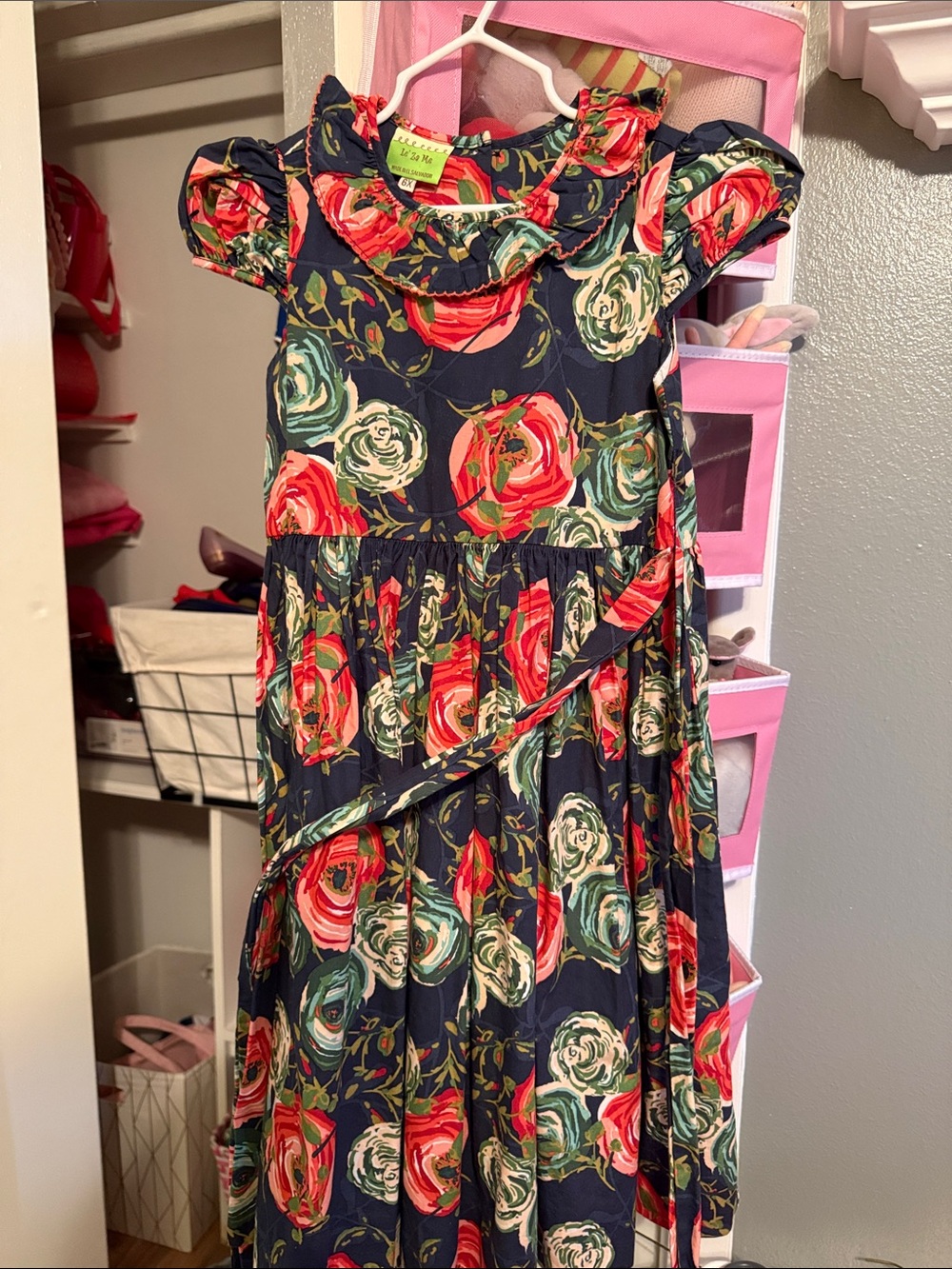 Navy Floral Ruffle Collar Girls' Dress